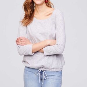 LOFT Gray Drawstring Hem 3/4 sleeve tee